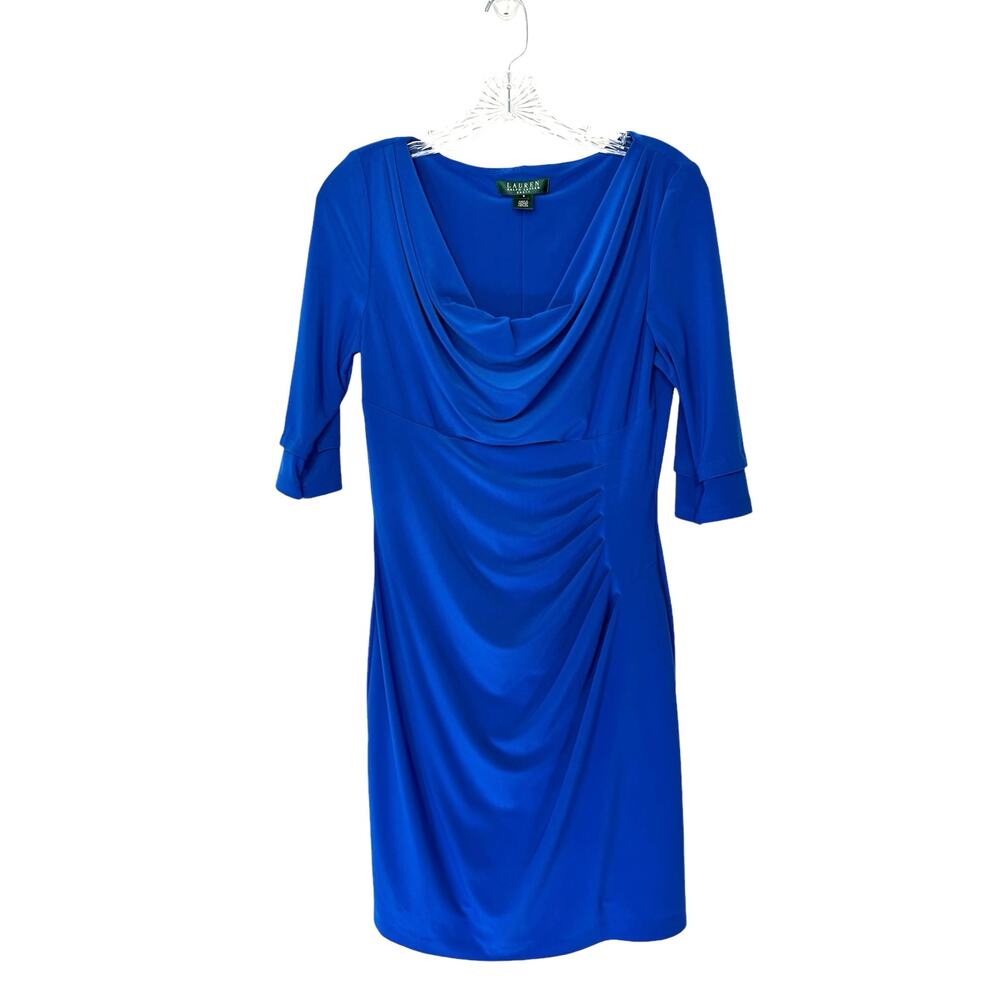 Ralph Lauren Blue Business Office Career Work Faux‎ Wrap Sheath Dress Size 8